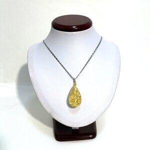 Baltic Amber Drop Necklace Pendant Free 18" Chain Silver & Rhodium Plated